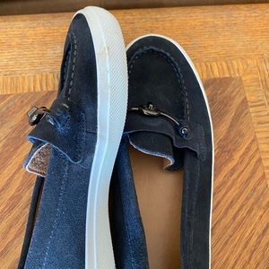 Black suede coach loafers/slip on